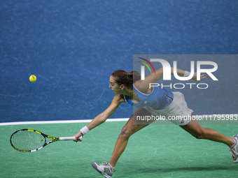 MALAGA, SPAIN - NOVEMBER 20: Lucia Bronzetti of Team Italy in her singles match against Viktoria Hruncakova of Team Slovakia in the final ti...