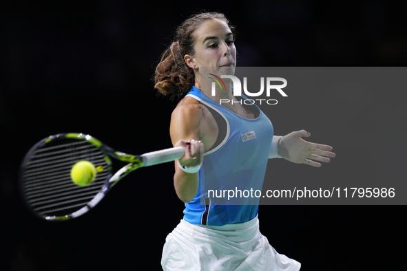 MALAGA, SPAIN - NOVEMBER 20: Lucia Bronzetti of Team Italy in her singles match against Viktoria Hruncakova of Team Slovakia in the final ti...