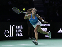 MALAGA, SPAIN - NOVEMBER 20: Lucia Bronzetti of Team Italy in her singles match against Viktoria Hruncakova of Team Slovakia in the final ti...