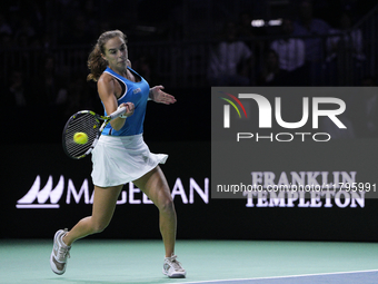 MALAGA, SPAIN - NOVEMBER 20: Lucia Bronzetti of Team Italy in her singles match against Viktoria Hruncakova of Team Slovakia in the final ti...