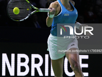 MALAGA, SPAIN - NOVEMBER 20: Lucia Bronzetti of Team Italy in her singles match against Viktoria Hruncakova of Team Slovakia in the final ti...