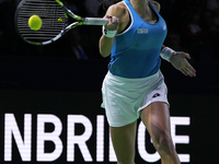 MALAGA, SPAIN - NOVEMBER 20: Lucia Bronzetti of Team Italy in her singles match against Viktoria Hruncakova of Team Slovakia in the final ti...