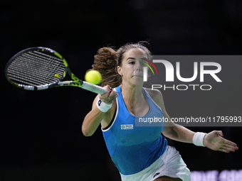 MALAGA, SPAIN - NOVEMBER 20: Lucia Bronzetti of Team Italy in her singles match against Viktoria Hruncakova of Team Slovakia in the final ti...