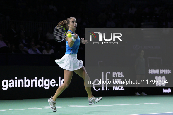 MALAGA, SPAIN - NOVEMBER 20: Lucia Bronzetti of Team Italy in her singles match against Viktoria Hruncakova of Team Slovakia in the final ti...