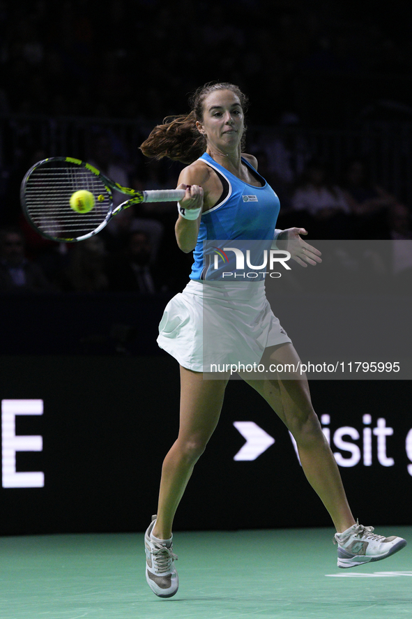 MALAGA, SPAIN - NOVEMBER 20: Lucia Bronzetti of Team Italy in her singles match against Viktoria Hruncakova of Team Slovakia in the final ti...