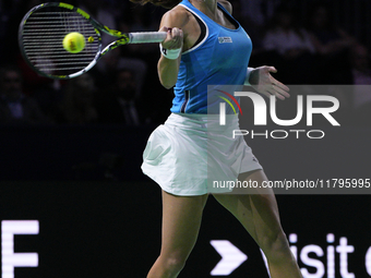 MALAGA, SPAIN - NOVEMBER 20: Lucia Bronzetti of Team Italy in her singles match against Viktoria Hruncakova of Team Slovakia in the final ti...