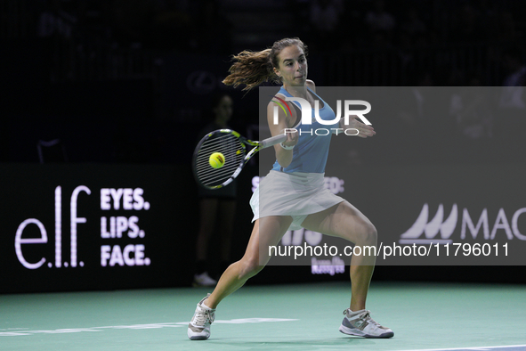 MALAGA, SPAIN - NOVEMBER 20: Lucia Bronzetti of Team Italy in her singles match against Viktoria Hruncakova of Team Slovakia in the final ti...