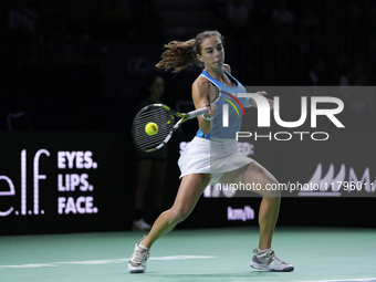 MALAGA, SPAIN - NOVEMBER 20: Lucia Bronzetti of Team Italy in her singles match against Viktoria Hruncakova of Team Slovakia in the final ti...