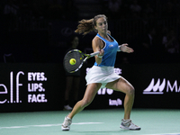 MALAGA, SPAIN - NOVEMBER 20: Lucia Bronzetti of Team Italy in her singles match against Viktoria Hruncakova of Team Slovakia in the final ti...