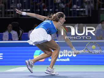 MALAGA, SPAIN - NOVEMBER 20: Lucia Bronzetti of Team Italy in her singles match against Viktoria Hruncakova of Team Slovakia in the final ti...