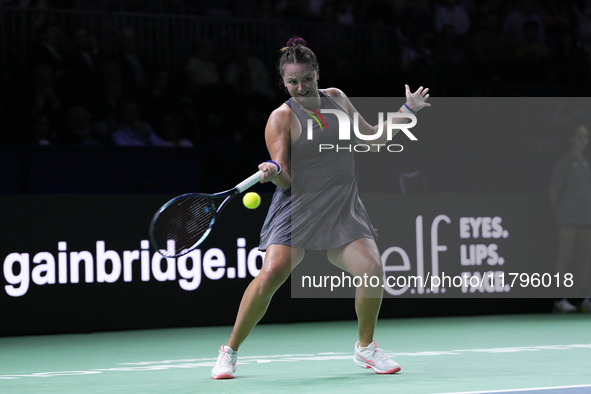 MALAGA, SPAIN - NOVEMBER 19:  Viktoria Hruncakova of Slovakia in her singles match against Lucia Bronzetti of Team Italy in the final tie be...