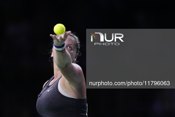 MALAGA, SPAIN - NOVEMBER 19:  Viktoria Hruncakova of Slovakia in her singles match against Lucia Bronzetti of Team Italy in the final tie be...