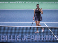 MALAGA, SPAIN - NOVEMBER 19:  Viktoria Hruncakova of Slovakia in her singles match against Lucia Bronzetti of Team Italy in the final tie be...