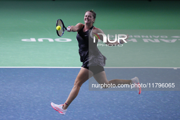 MALAGA, SPAIN - NOVEMBER 19:  Viktoria Hruncakova of Slovakia in her singles match against Lucia Bronzetti of Team Italy in the final tie be...