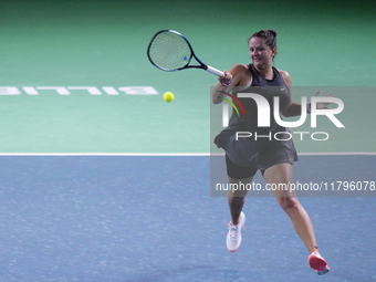 MALAGA, SPAIN - NOVEMBER 19:  Viktoria Hruncakova of Slovakia in her singles match against Lucia Bronzetti of Team Italy in the final tie be...