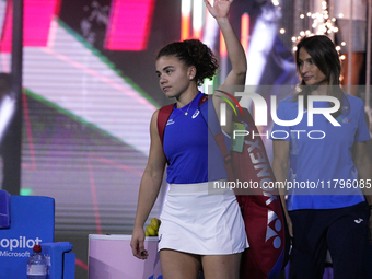 MALAGA, SPAIN - NOVEMBER 20: Jasmine Paolini of Team Italy in her singles match against Rebecca Sramkova of Team Slovakia during the final t...