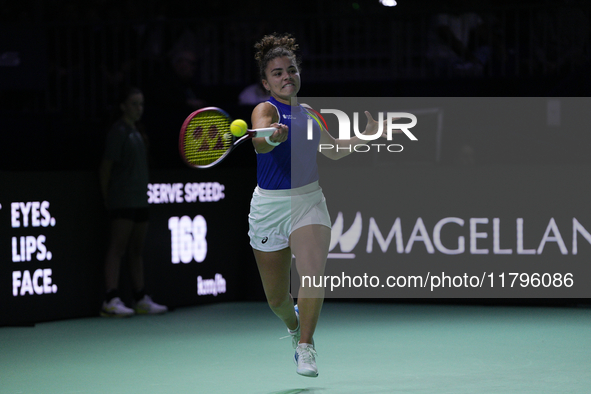 MALAGA, SPAIN - NOVEMBER 20: Jasmine Paolini of Team Italy in her singles match against Rebecca Sramkova of Team Slovakia during the final t...