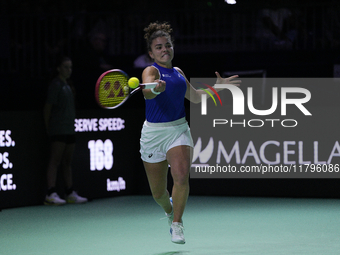 MALAGA, SPAIN - NOVEMBER 20: Jasmine Paolini of Team Italy in her singles match against Rebecca Sramkova of Team Slovakia during the final t...