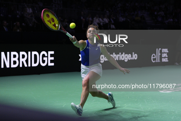 MALAGA, SPAIN - NOVEMBER 20: Jasmine Paolini of Team Italy in her singles match against Rebecca Sramkova of Team Slovakia during the final t...