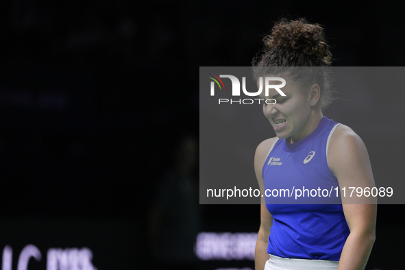 MALAGA, SPAIN - NOVEMBER 20: Jasmine Paolini of Team Italy in her singles match against Rebecca Sramkova of Team Slovakia during the final t...