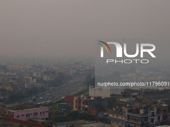 Fog engulfs the city skyline in Jaipur, Rajasthan, India, on November 20, 2024. (