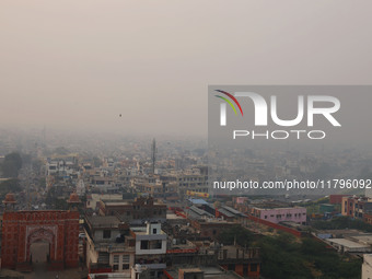 Fog engulfs the city skyline in Jaipur, Rajasthan, India, on November 20, 2024. (