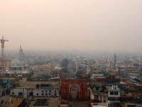 Fog engulfs the city skyline in Jaipur, Rajasthan, India, on November 20, 2024. (