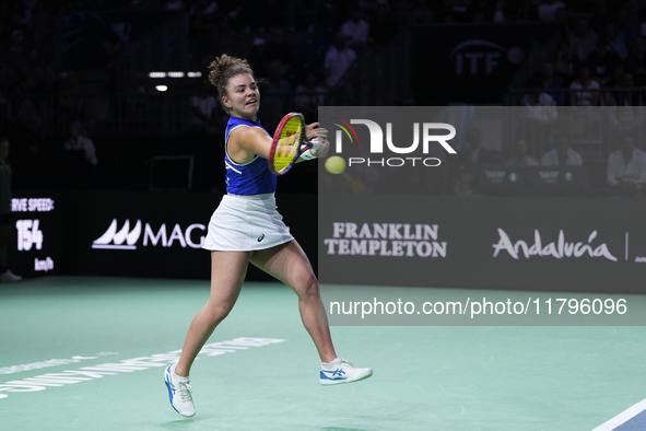 MALAGA, SPAIN - NOVEMBER 20: Jasmine Paolini of Team Italy in her singles match against Rebecca Sramkova of Team Slovakia during the final t...