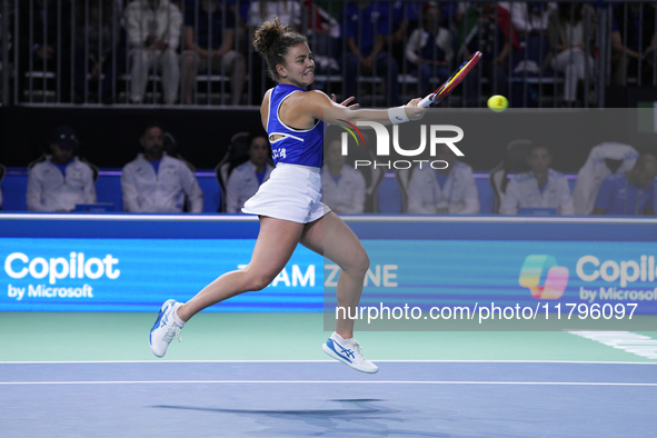 MALAGA, SPAIN - NOVEMBER 20: Jasmine Paolini of Team Italy in her singles match against Rebecca Sramkova of Team Slovakia during the final t...