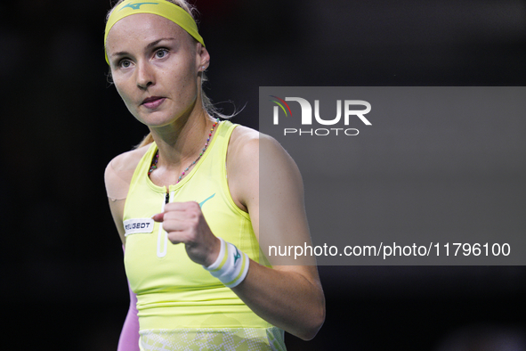 MALAGA, SPAIN - NOVEMBER 19: Rebecca Sramkova of Team Slovakia in her singles match against Jasmine Paolini of Team Italy during the final t...