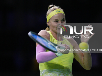 MALAGA, SPAIN - NOVEMBER 19: Rebecca Sramkova of Team Slovakia in her singles match against Jasmine Paolini of Team Italy during the final t...