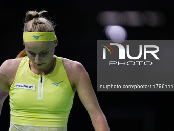 MALAGA, SPAIN - NOVEMBER 19: Rebecca Sramkova of Team Slovakia in her singles match against Jasmine Paolini of Team Italy during the final t...