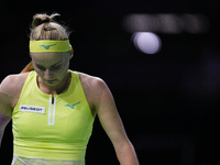 MALAGA, SPAIN - NOVEMBER 19: Rebecca Sramkova of Team Slovakia in her singles match against Jasmine Paolini of Team Italy during the final t...