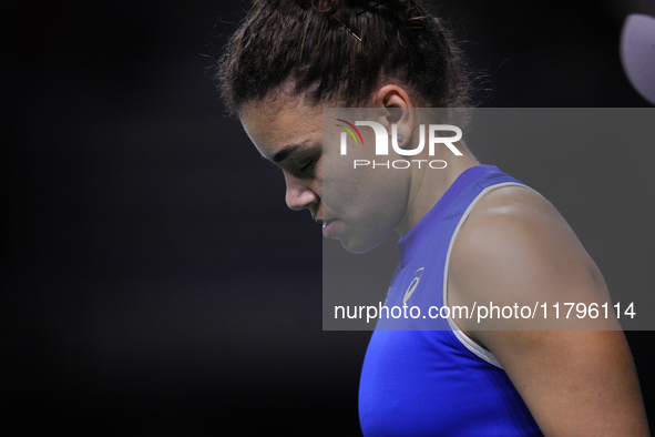 MALAGA, SPAIN - NOVEMBER 20: Jasmine Paolini of Team Italy in her singles match against Rebecca Sramkova of Team Slovakia during the final t...