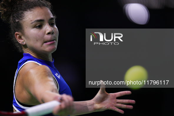 MALAGA, SPAIN - NOVEMBER 20: Jasmine Paolini of Team Italy in her singles match against Rebecca Sramkova of Team Slovakia during the final t...