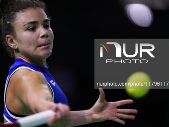 MALAGA, SPAIN - NOVEMBER 20: Jasmine Paolini of Team Italy in her singles match against Rebecca Sramkova of Team Slovakia during the final t...