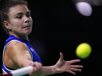 MALAGA, SPAIN - NOVEMBER 20: Jasmine Paolini of Team Italy in her singles match against Rebecca Sramkova of Team Slovakia during the final t...