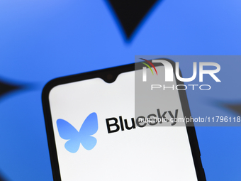 The logo of the social network Bluesky appears on the screen of a smartphone in Reno, United States, on November 20, 2024. (