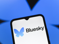 The logo of the social network Bluesky appears on the screen of a smartphone in Reno, United States, on November 20, 2024. (