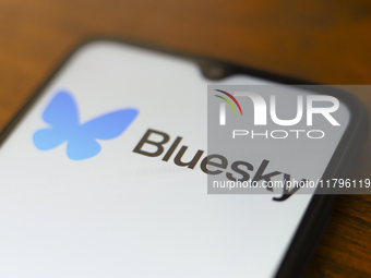 The logo of the social network Bluesky appears on the screen of a smartphone in Reno, United States, on November 20, 2024. (