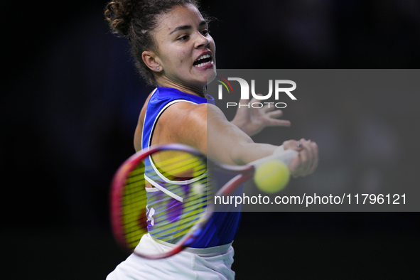 MALAGA, SPAIN - NOVEMBER 20: Jasmine Paolini of Team Italy in her singles match against Rebecca Sramkova of Team Slovakia during the final t...