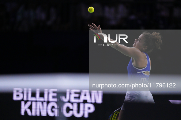 MALAGA, SPAIN - NOVEMBER 20: Jasmine Paolini of Team Italy in her singles match against Rebecca Sramkova of Team Slovakia during the final t...