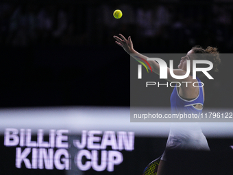 MALAGA, SPAIN - NOVEMBER 20: Jasmine Paolini of Team Italy in her singles match against Rebecca Sramkova of Team Slovakia during the final t...