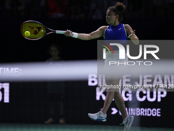 MALAGA, SPAIN - NOVEMBER 20: Jasmine Paolini of Team Italy in her singles match against Rebecca Sramkova of Team Slovakia during the final t...