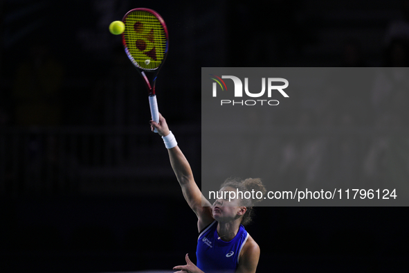 MALAGA, SPAIN - NOVEMBER 20: Jasmine Paolini of Team Italy in her singles match against Rebecca Sramkova of Team Slovakia during the final t...