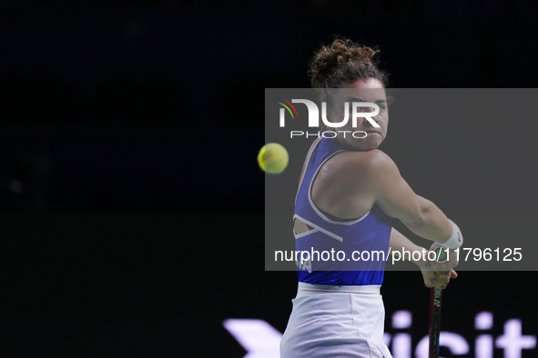 MALAGA, SPAIN - NOVEMBER 20: Jasmine Paolini of Team Italy in her singles match against Rebecca Sramkova of Team Slovakia during the final t...