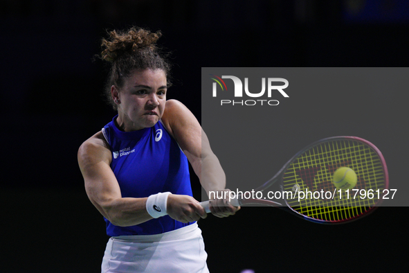 MALAGA, SPAIN - NOVEMBER 20: Jasmine Paolini of Team Italy in her singles match against Rebecca Sramkova of Team Slovakia during the final t...