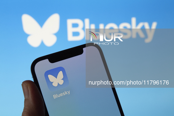 The image shows the icon of Bluesky, the new decentralized social network created by Twitter co-founder Jack Dorsey. . 