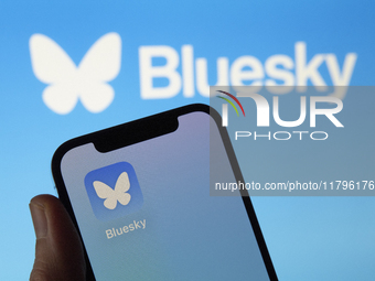 The image shows the icon of Bluesky, the new decentralized social network created by Twitter co-founder Jack Dorsey. . (