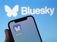 The image shows the icon of Bluesky, the new decentralized social network created by Twitter co-founder Jack Dorsey. . (